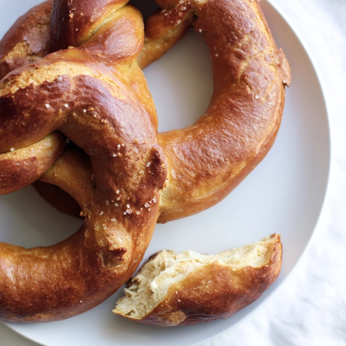 Golden-brown Homemade Soft Pretzels, awaiting a sprinkle of coarse salt before baking.