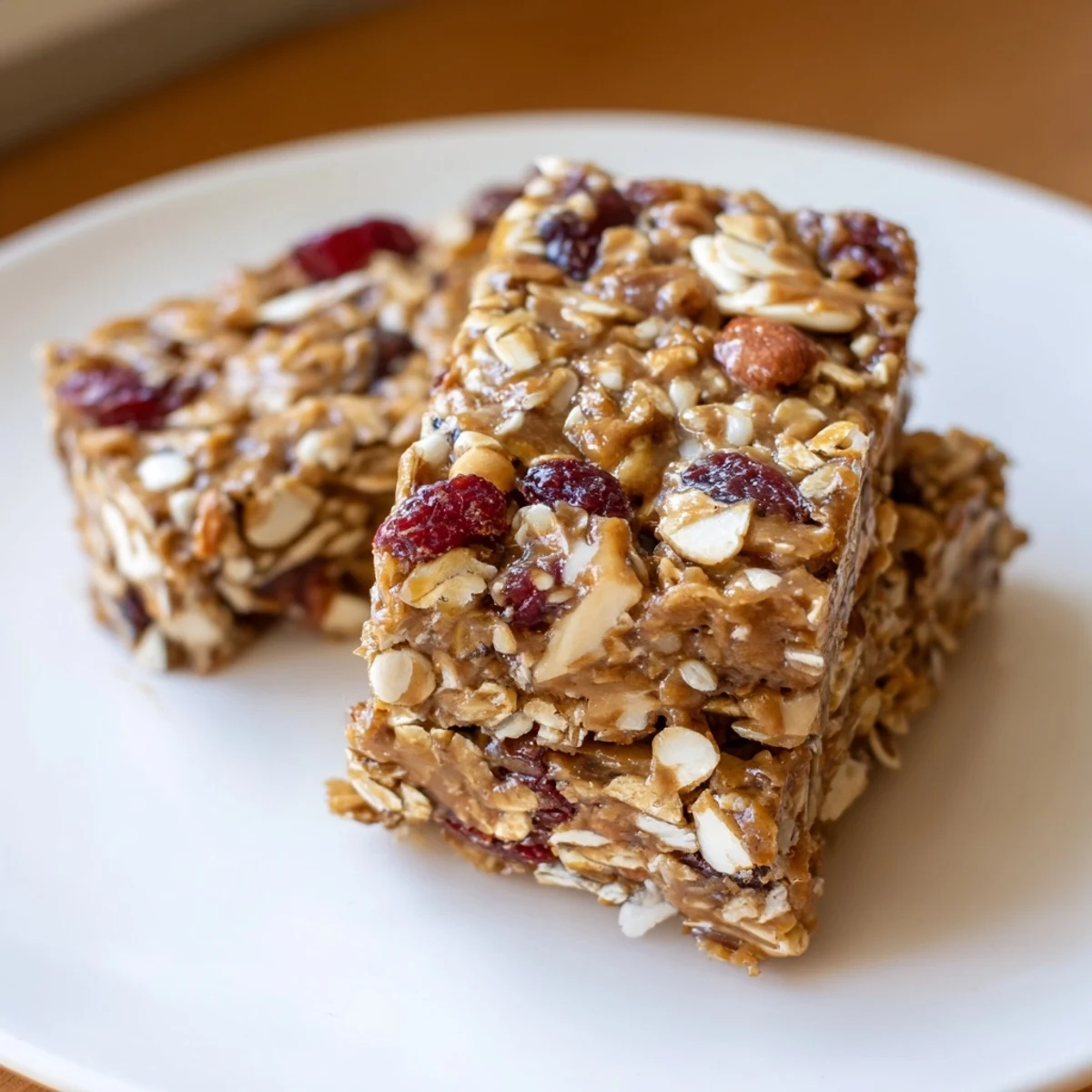Freshly cut No-Bake Energy Bars: packed with oats, nuts, and fruit, ready for a healthy snack.