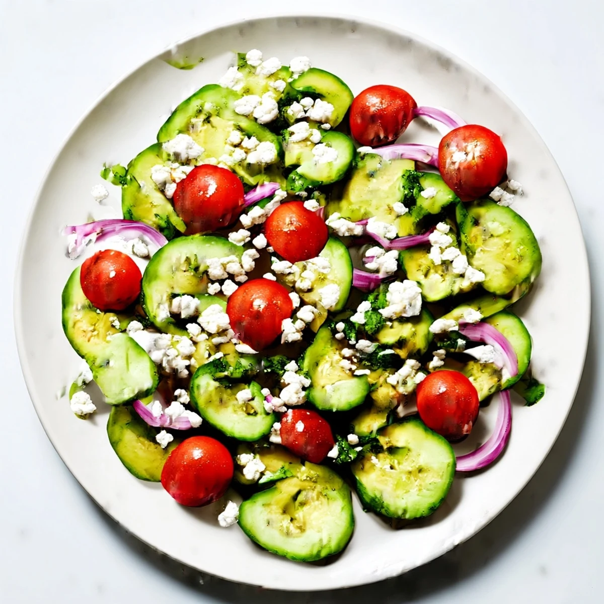 Close-up of Fresh Salad: perfect Mediterranean meal featuring fresh ingredients and drizzled dressing.
