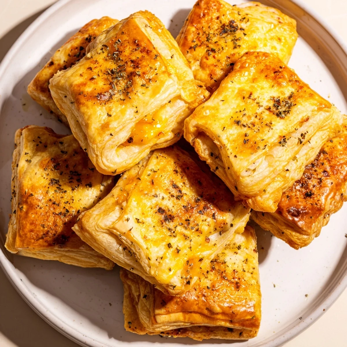 Golden brown, flaky Cheese and Spice Puff Pastry Bites, perfect as an easy appetizer for your party.