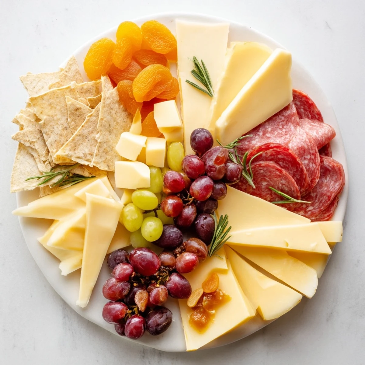 Geometric Gala charcuterie board: A colorful array of cheeses and meats cut into stylish shapes.