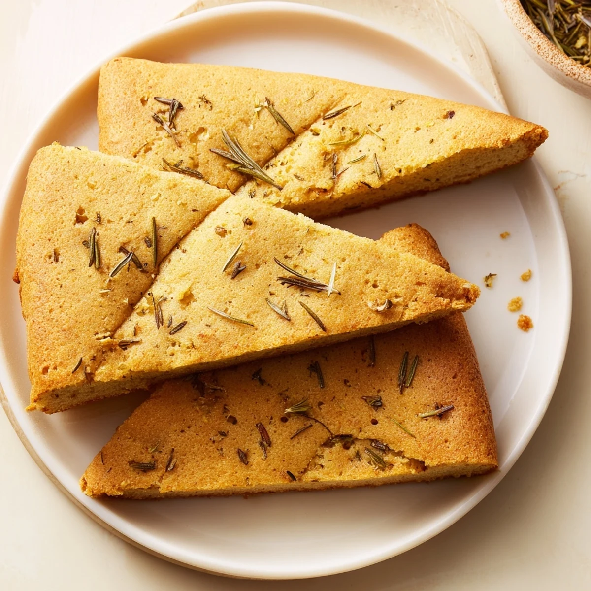 Golden-brown Yeast-Free Garlic and Rosemary Bannock Bread, ready to be sliced and served with a hearty stew.