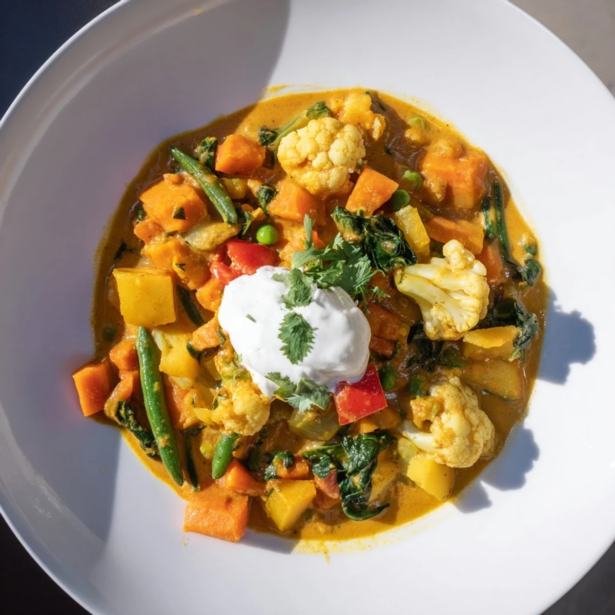Aromatic Waste-Free Vegetarian Curry featuring tender leftover vegetables simmered in coconut milk.