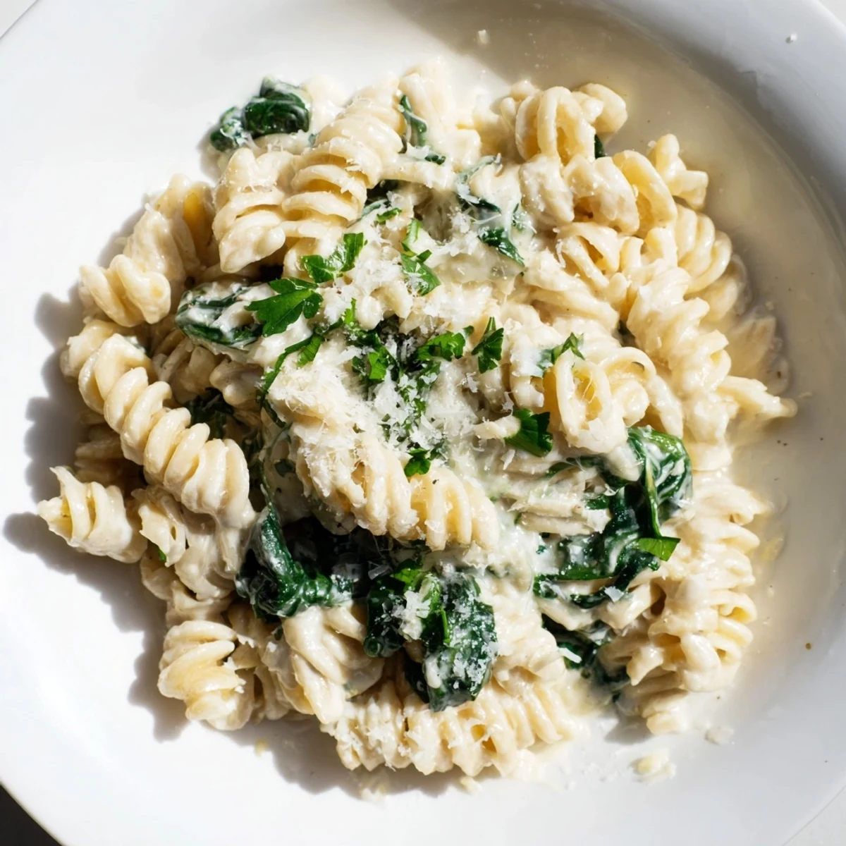 Golden-topped The Magic Casserole: Creamy Spinach Pasta, ready to serve, a perfect vegetarian meal.
