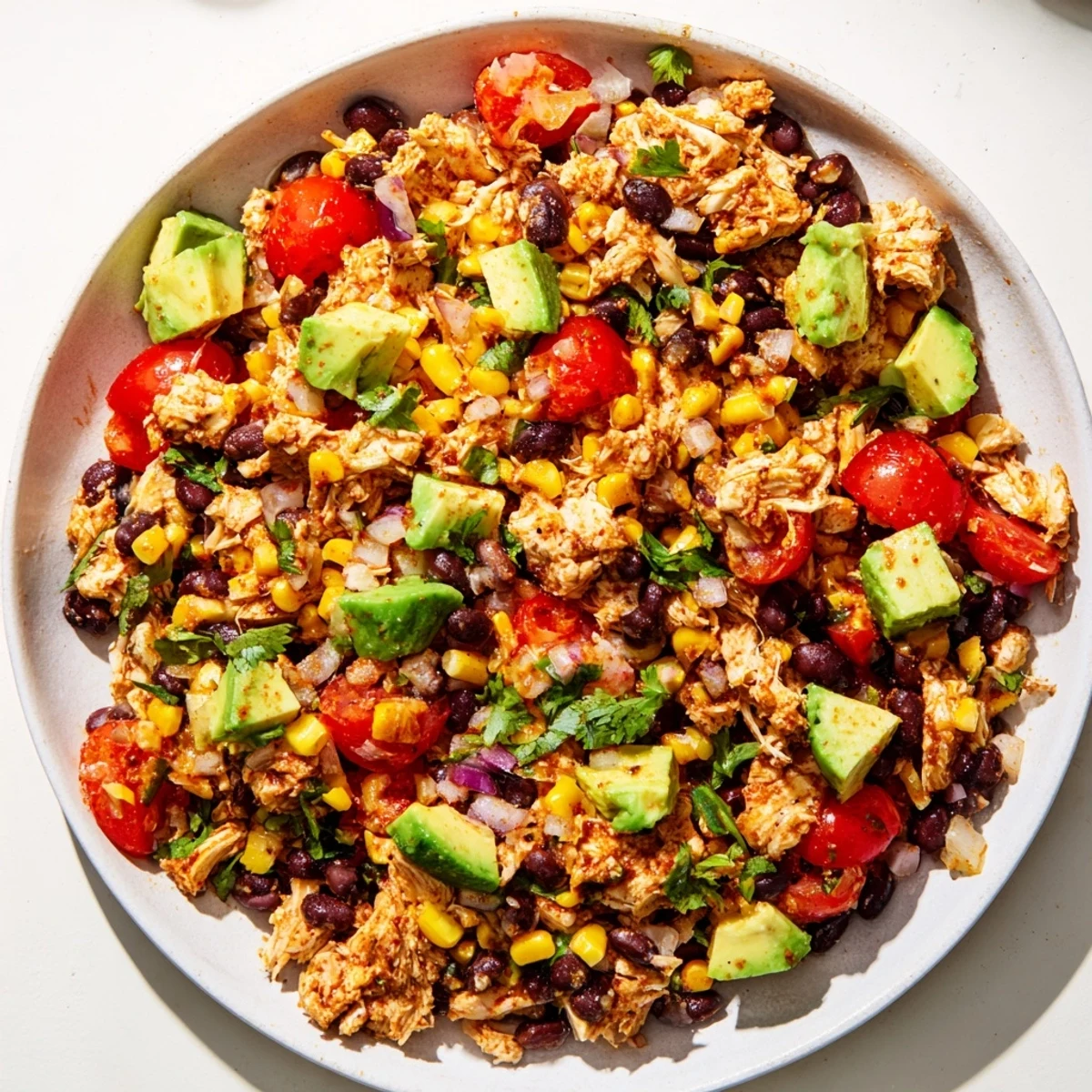 This delicious Dense Southwestern Bean Salad showcases the fresh ingredients ready to enjoy.