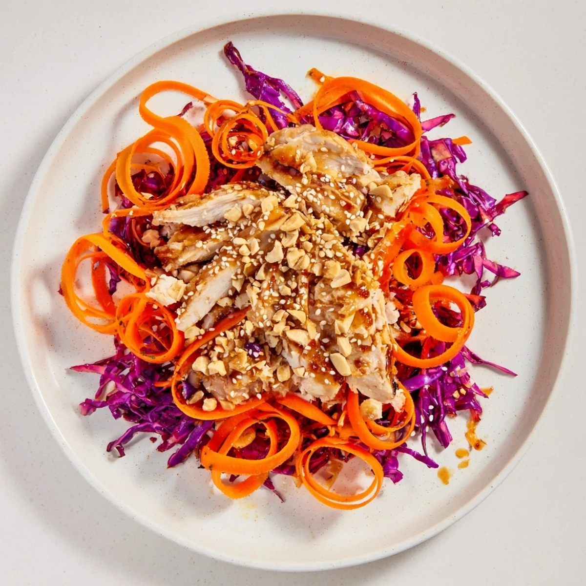 A refreshing bowl of aromatic Carrot Ribbon and Chicken Slaw, perfect for a light lunch or dinner.
