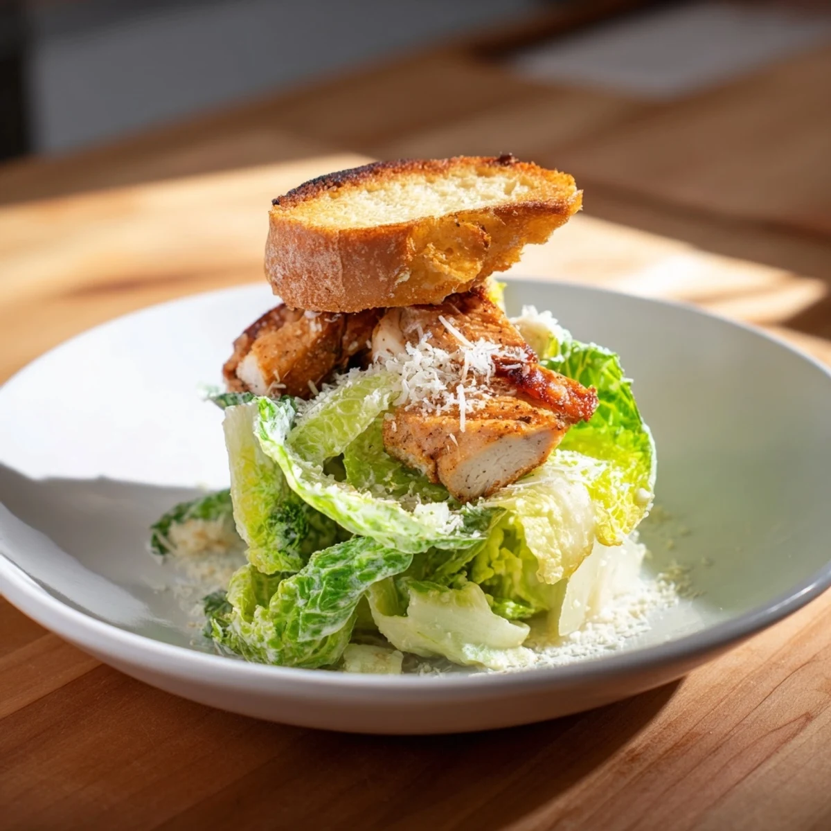 Chicken Caesar Salad Skewers served on a platter, showcasing grilled chicken, croutons, and drizzled Caesar dressing.