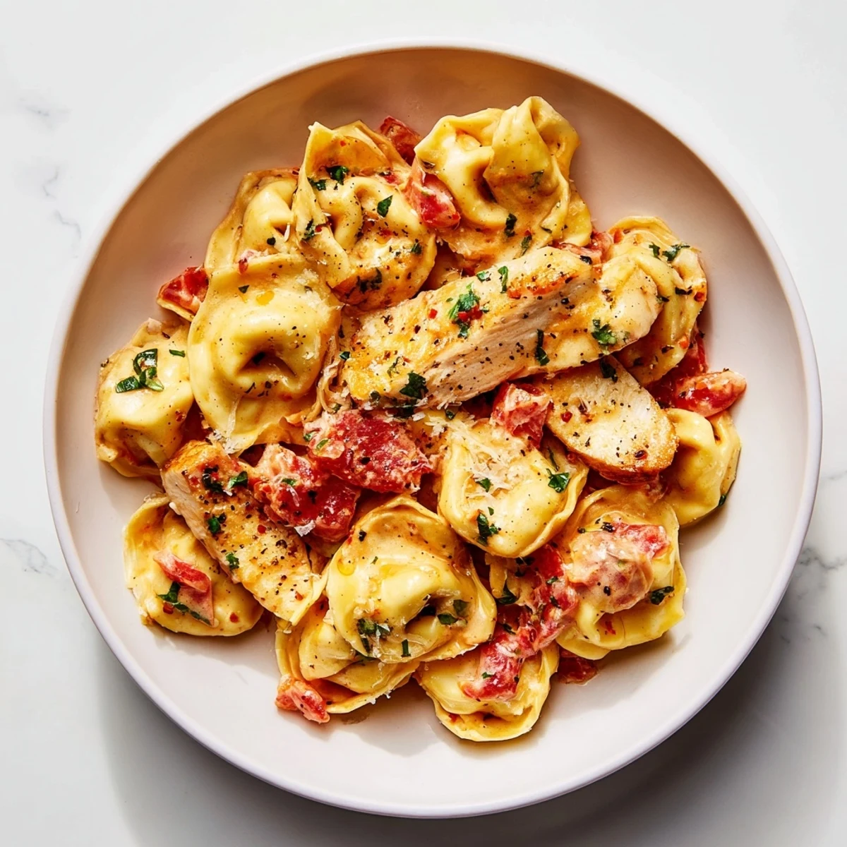 Creamy Marry Me Chicken Tortellini with tender pasta and juicy chicken, beautifully sauced.