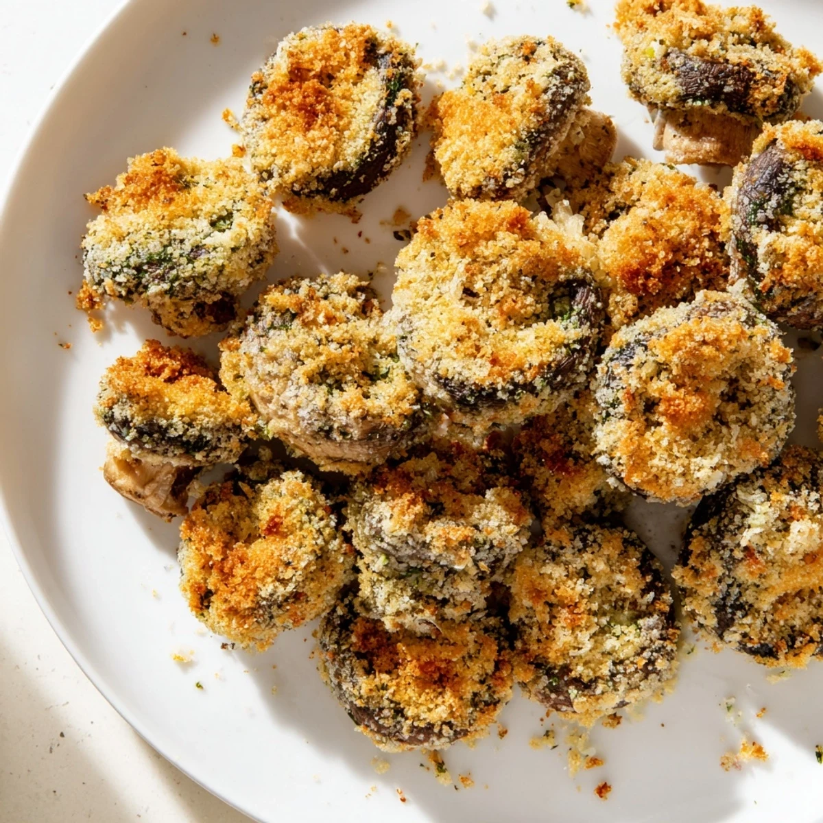 Golden Ranch-Seasoned Crispy Mushrooms fresh from the oven, ready for dipping and enjoying as a snack.