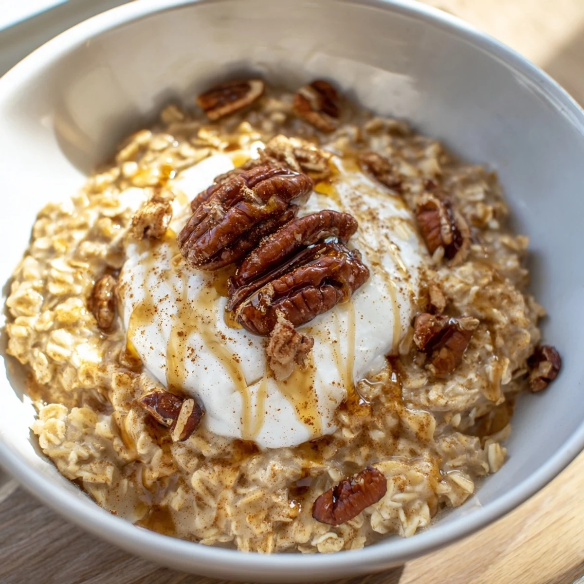 A close-up of delicious Pumpkin Spice Latte Oats, steaming and ready for a comforting breakfast.