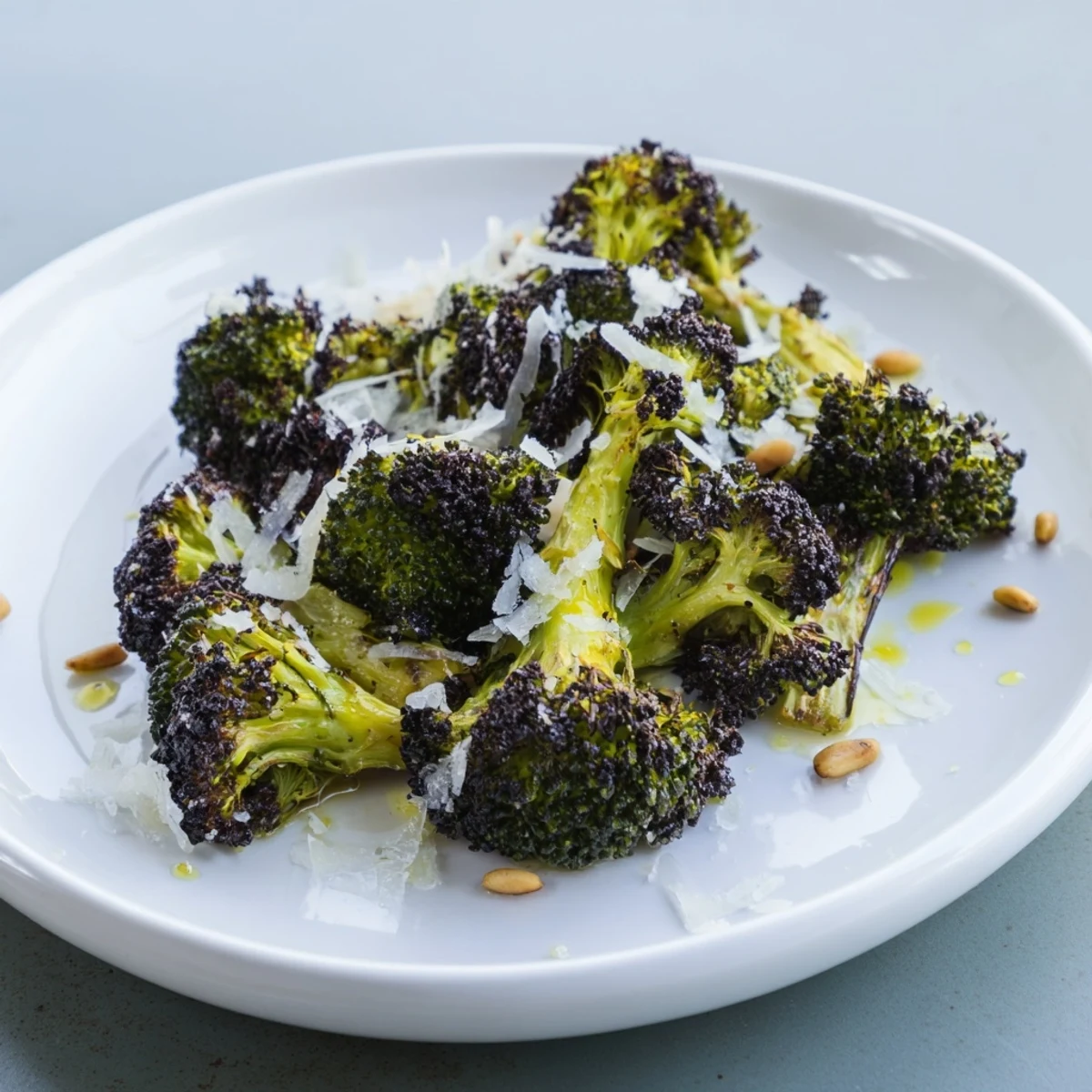 Charred Broccoli Salad, a colorful salad with smoky broccoli and creamy Parmesan cheese.