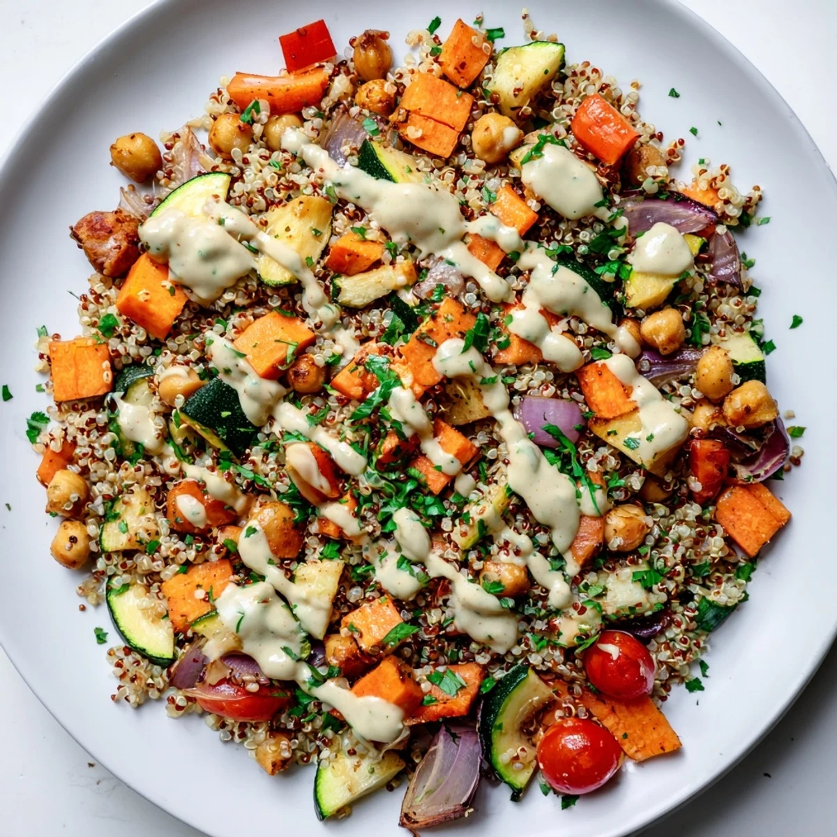 Tender quinoa is the base of this hearty Quinoa Power Salad, overflowing with fresh ingredients.