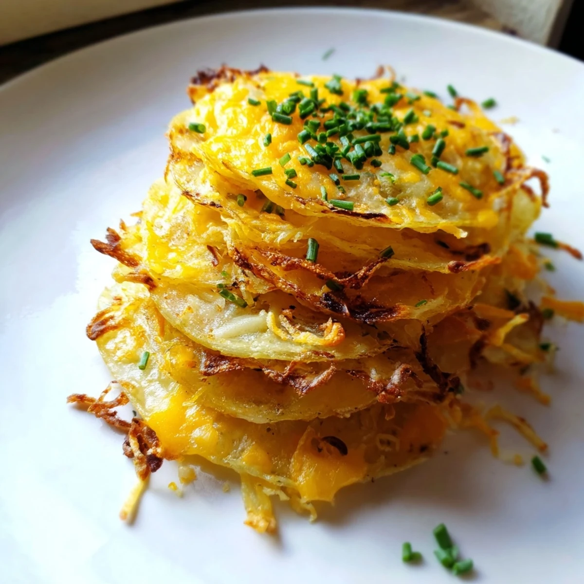 Golden, crispy onion cheese chips are air-fried until perfectly browned and ready to enjoy.