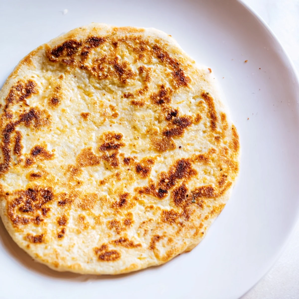 Deliciously simple cottage cheese flatbread, showing a lovely texture and golden, slightly charred spots.