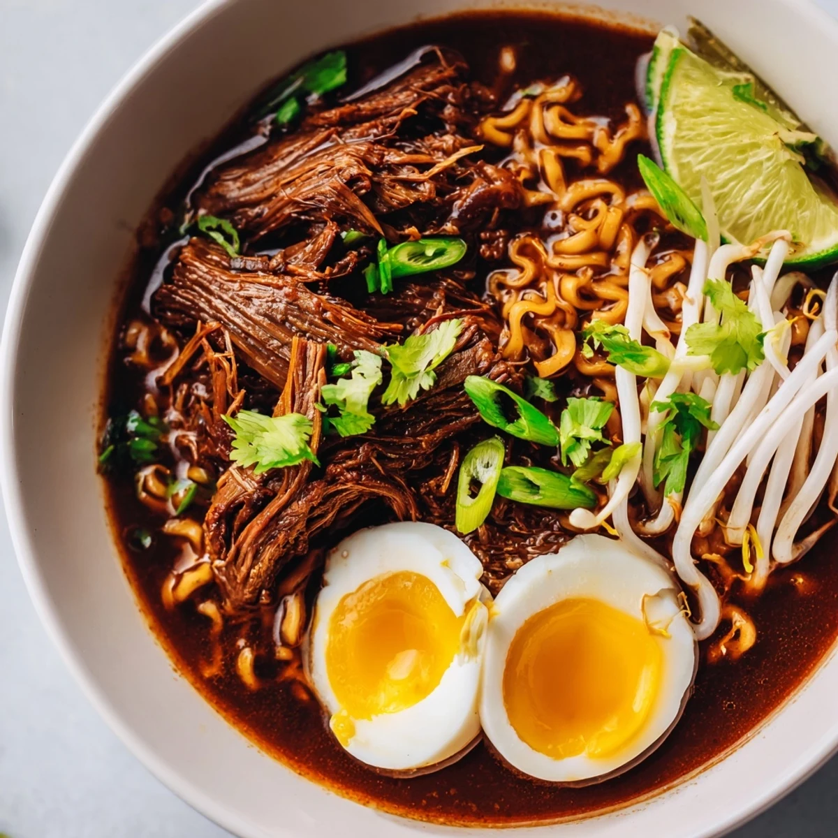 Enjoy the unique blend in this flavorful Chaos Cooking Birria Ramen with tender beef and fresh cilantro.