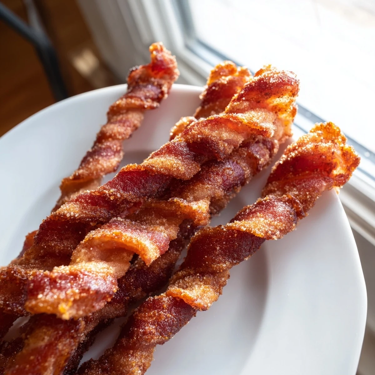 Freshly baked Spiced Bacon Twists are spiraled on parchment, ready for a party appetizer or savory snack.  