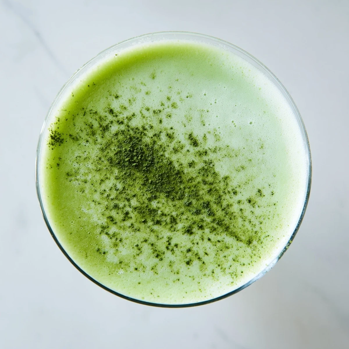 The vibrant green Matcha Martini cocktail combines earthy matcha, vodka, and cream for a creamy, chilled drink.