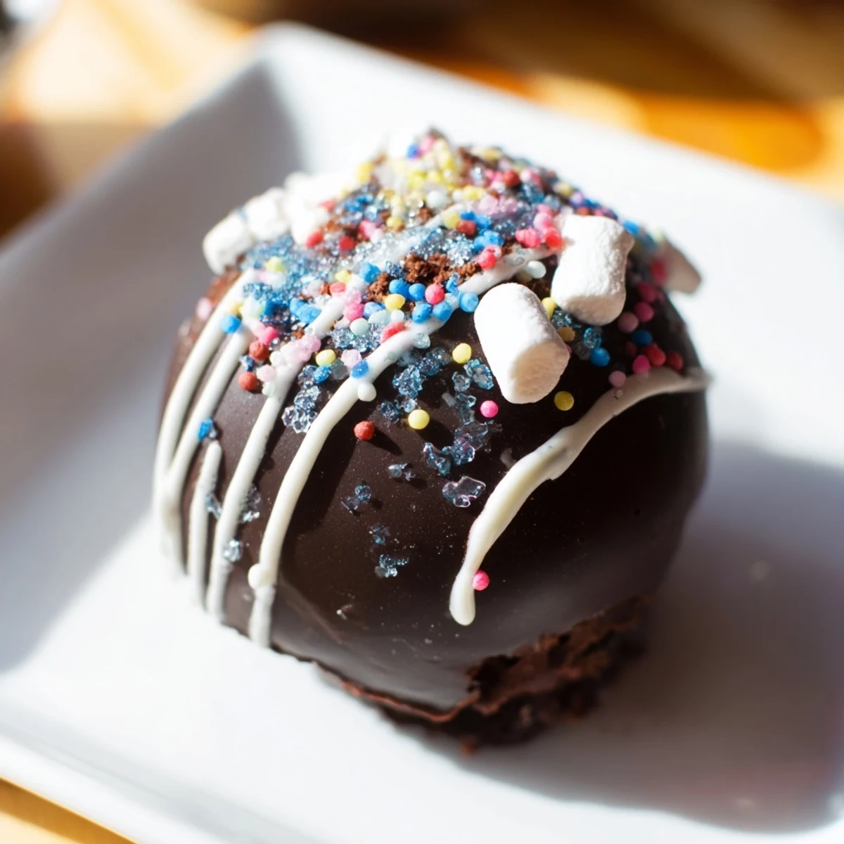 Pouring hot milk over the Hot Chocolate Bombs creates a creamy, indulgent drink as the cocoa and marshmallows burst forth.