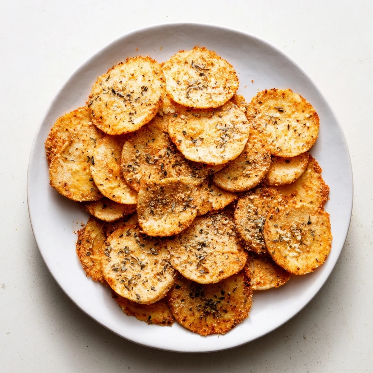 Golden-brown Cottage Cheese Chips arranged on a cooling rack, showcasing the crispy, seasoned edges of this high-protein snack.