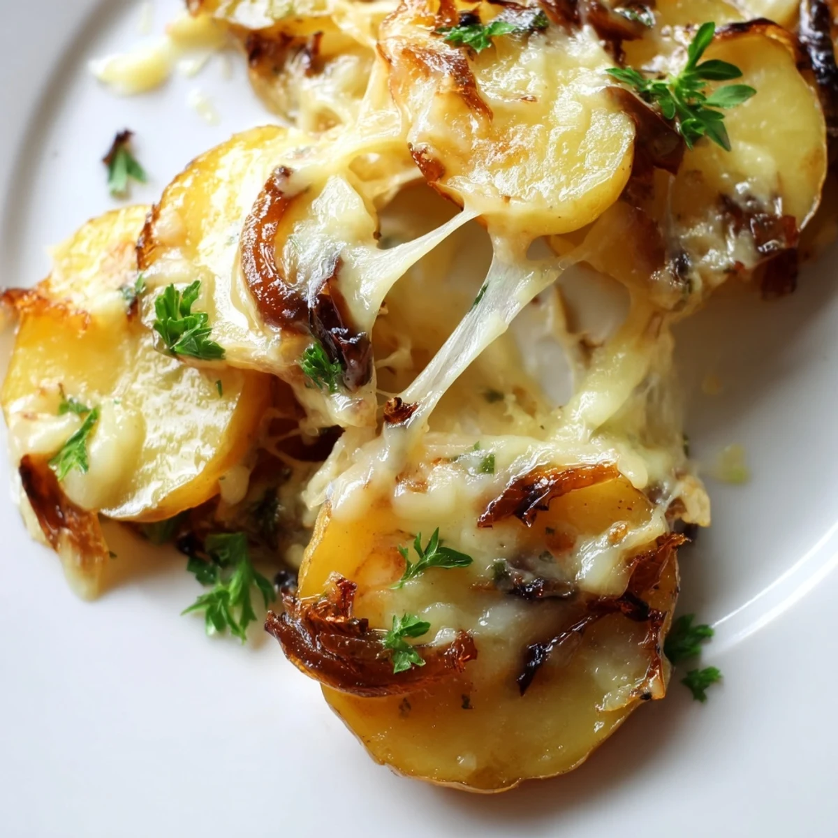 A warm serving of French Onion Soup Potatoes with rustic cheese topping, perfect for busy U.S. weeknights.