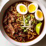 Delicious and spicy Chaos Cooking Birria Ramen, showing off the perfectly cooked ramen noodles and broth.