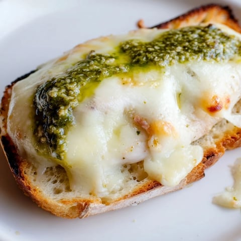 Golden-brown grilled chicken breast topped with melted mozzarella and fresh basil leaves, served on a toasted ciabatta roll for a delicious Pesto Chicken Melt.