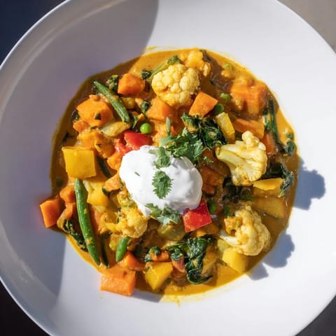 Aromatic Waste-Free Vegetarian Curry featuring tender leftover vegetables simmered in coconut milk.
