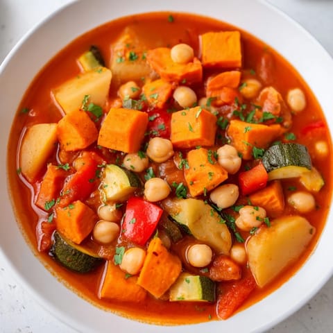 A steaming bowl of comforting Hearty Vegan Sweet Potato Stew, perfect for a cozy, flavorful meal.