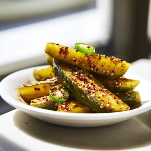 A jar of bright green Taco Pickles, marinated in bold taco seasoning with garlic and jalapeño slices, ready to snack on.