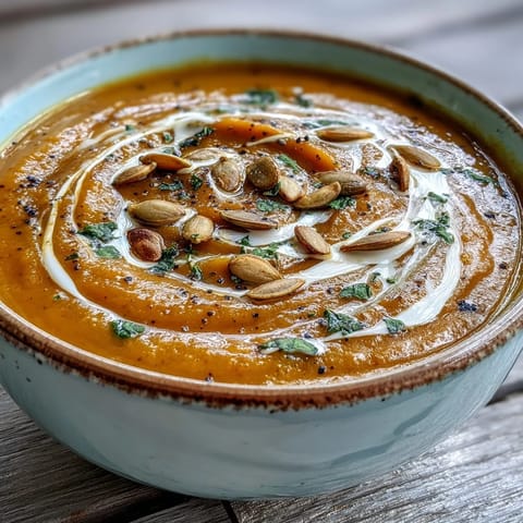 Steaming bowl of creamy Roasted Broccoli and Butternut Squash Soup with fresh parsley garnish