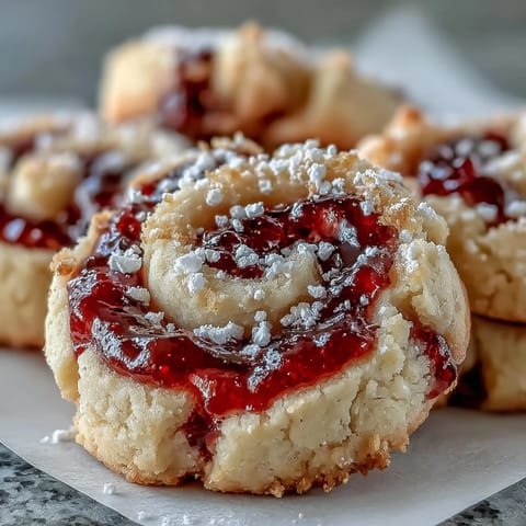 Plated Raspberry Swirl Shortbread Cookies are dusted with sugar, ready for afternoon tea or a sweet gift.