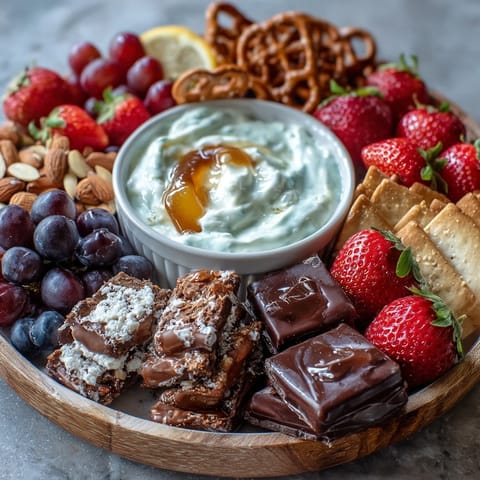 A festive Galentine's spread featuring sweet strawberries, crisp apples, and rich chocolate alongside a tangy honey-lemon yogurt dip.  