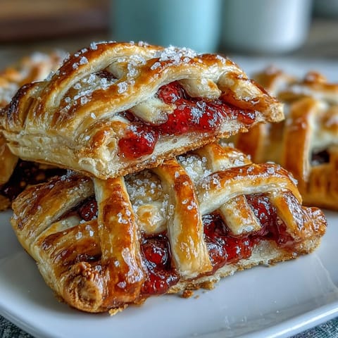 Strawberry picnic hand pies with lattice tops, golden crust and juicy red filling, perfect for summer gatherings.