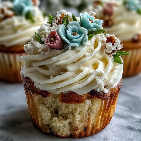 Soft vanilla cupcakes crowned with pastel buttercream flowers, perfect for baby showers and spring celebrations.  