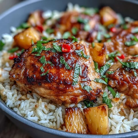 A colorful one-pan pineapple chicken and rice bake with tender chicken, juicy pineapple, and vibrant bell peppers—easy comfort food at its best.