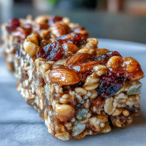 Wholesome trail mix bars with oats, honey, nuts, and dried fruit—perfect for healthy snacking on the go.
