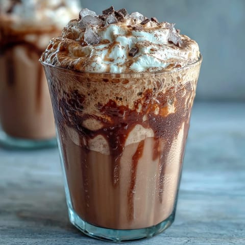 Creamy vanilla bean frappuccino protein shake with vanilla bean specks, whipped cream, and a frosty finish in a tall glass.