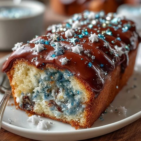 Celebrate Pisces birthdays with a vanilla cake frosted in marbled navy, teal, and purple buttercream, finished with edible glitter stars.