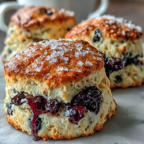 Golden Blueberry Lemon Sourdough Scones with fresh berries and lemon zest, baked to a tender, flaky perfection for a bright spring morning.
