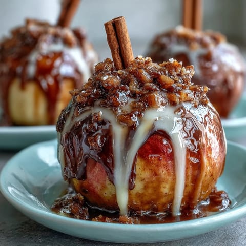 A glossy red candy apple with a smooth white chocolate drizzle, perfect for fall parties and festive gatherings.
