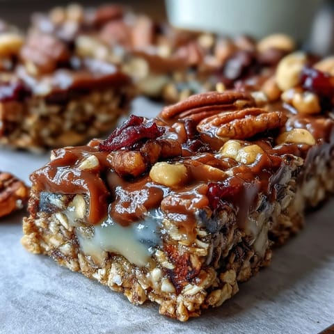 No-bake granola energy bars packed with wholesome oats, crunchy nuts, and sweet dried fruit, ready for any adventure.