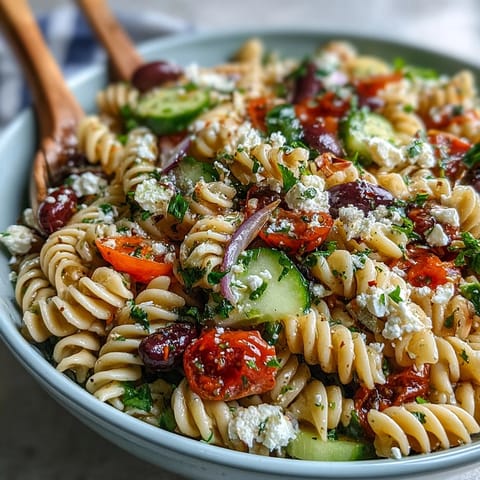 Memorial Day Pasta Salad with Italian Dressing and Veggies - A vibrant pasta salad with colorful vegetables tossed in zesty Italian dressing, perfect for summer gatherings.