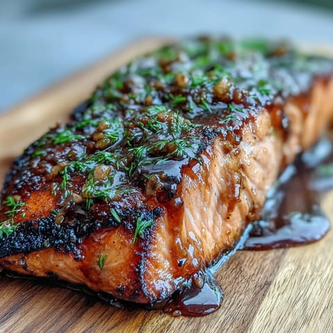 Succulent Cedar Plank Salmon with Maple Dijon Glaze, beautifully grilled.