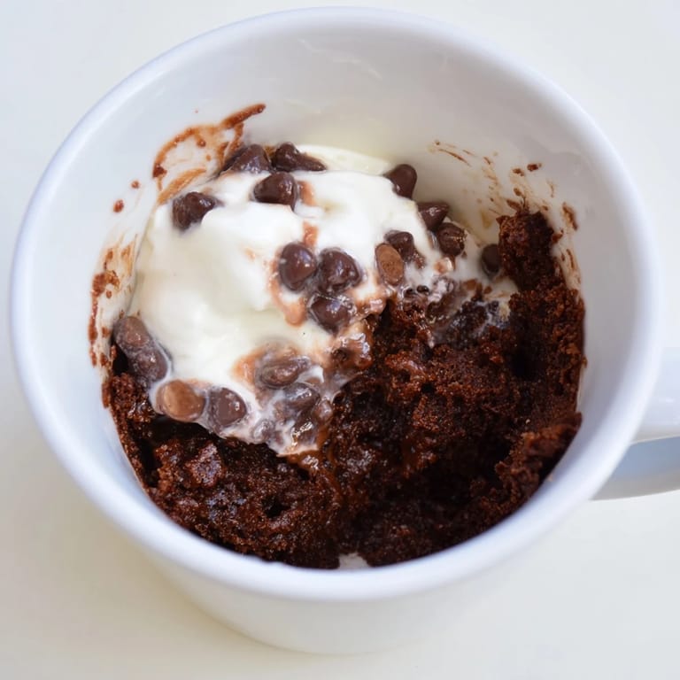 A close-up of a perfectly cooked chocolate mug cake, a delightful American dessert.