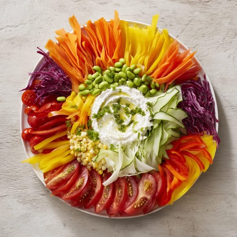 Imagine the crisp, fresh The Prism Burst salad: a beautiful rainbow of ingredients ready to eat.
