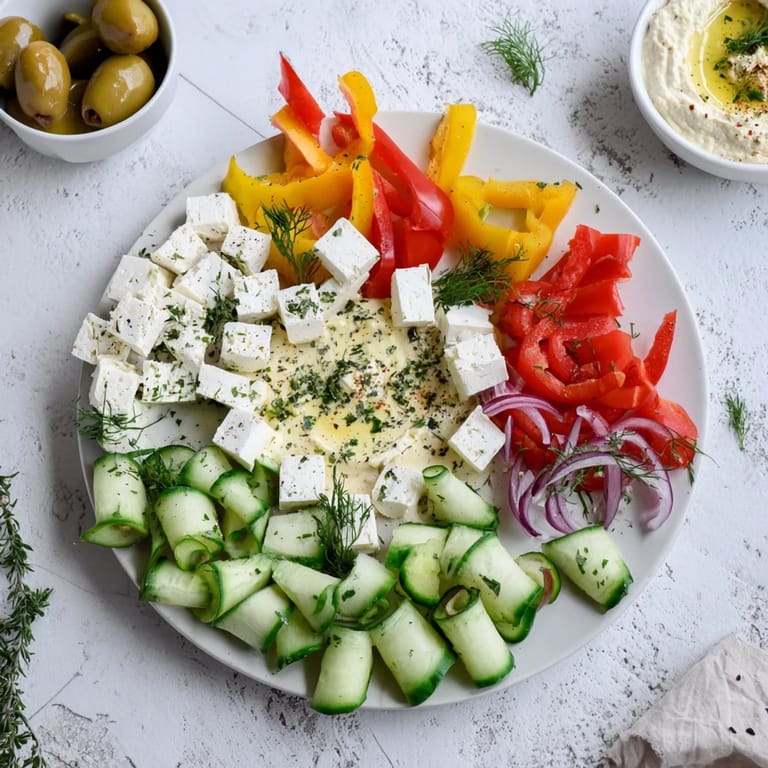 A colorful Sun-Drenched Patio mezze board with olives, offering a taste of the Mediterranean.