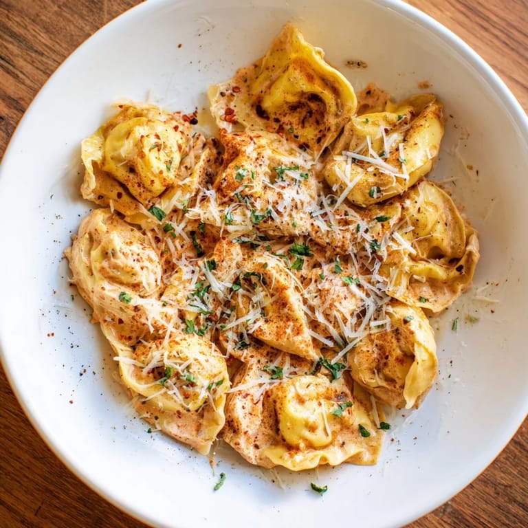 Golden chicken slices and cheese tortellini bathed in creamy sauce; a delicious Marry Me Chicken Tortellini.