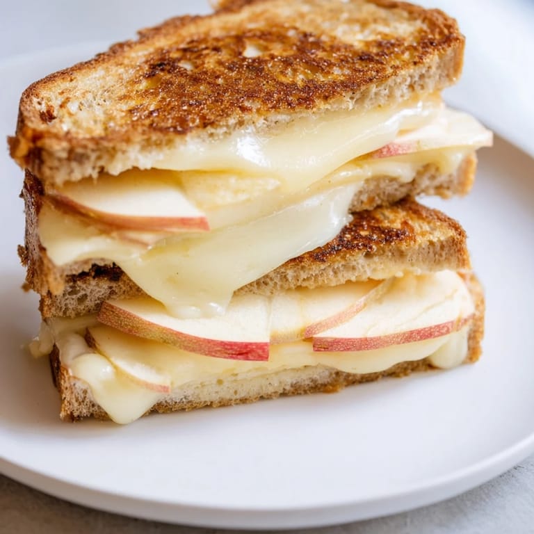 Crisp apple slices and melted Brie create a gourmet Brie and Apple Grilled Cheese sandwich.