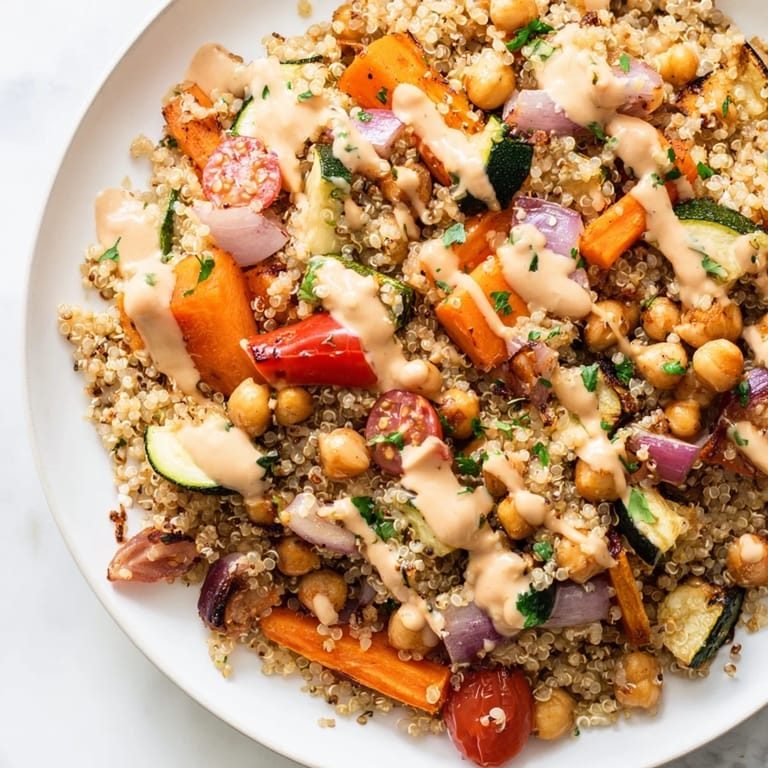 Bright, healthy Quinoa Power Salad ingredients like red bell peppers and parsley are on display, delicious!