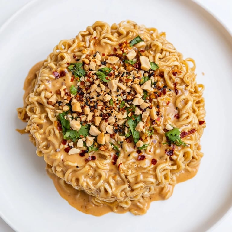 Hearty Instant Peanut Thai Sauce Noodles, a quick and delicious Thai-inspired vegetarian dinner ready to eat.